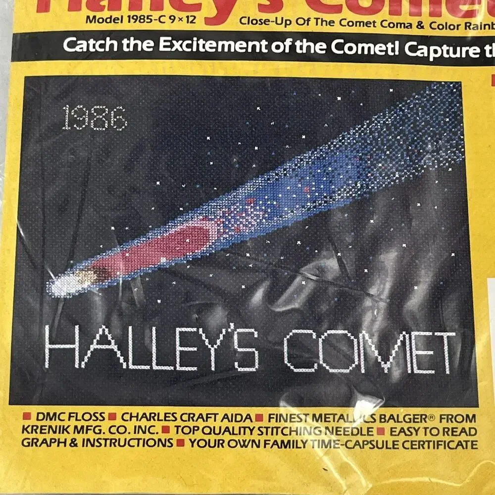 Vintage 1986 Halleys Comet Cross Stitch Kit 9x12 Space Sundance Designs Sealed
